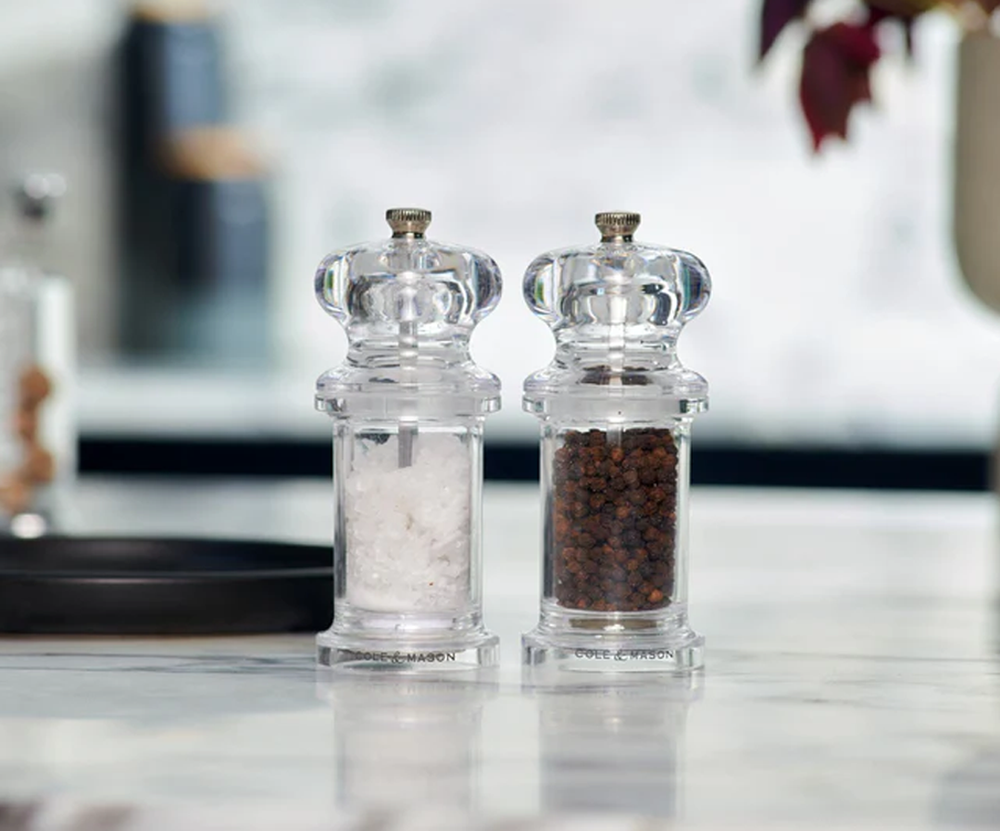 Acrylic Salt & Pepper Grinders Set 2pcs with Adjustable Grinding Levels