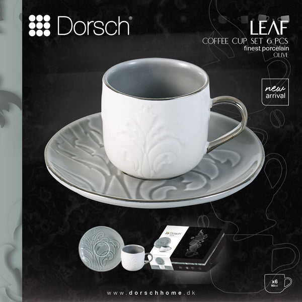 Leaf Olive Coffee Cups Set 6pcs
