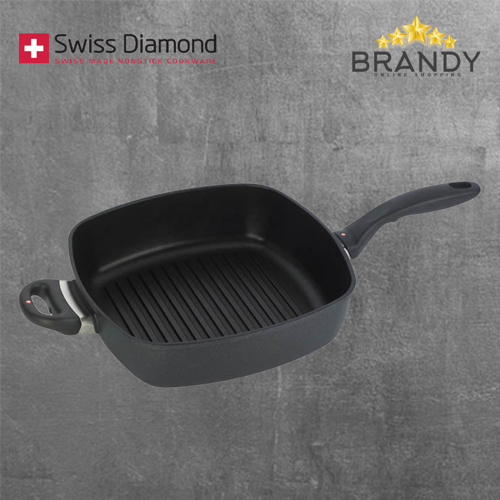Diamond Deep Square Grill 28cm Non-Stick Black