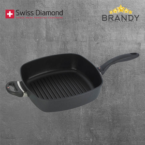 Diamond Deep Square Grill 28cm Non-Stick Black