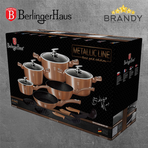 Rose Gold Metallic Cookware Set 15pcs Non Stick Granite Marble Coating