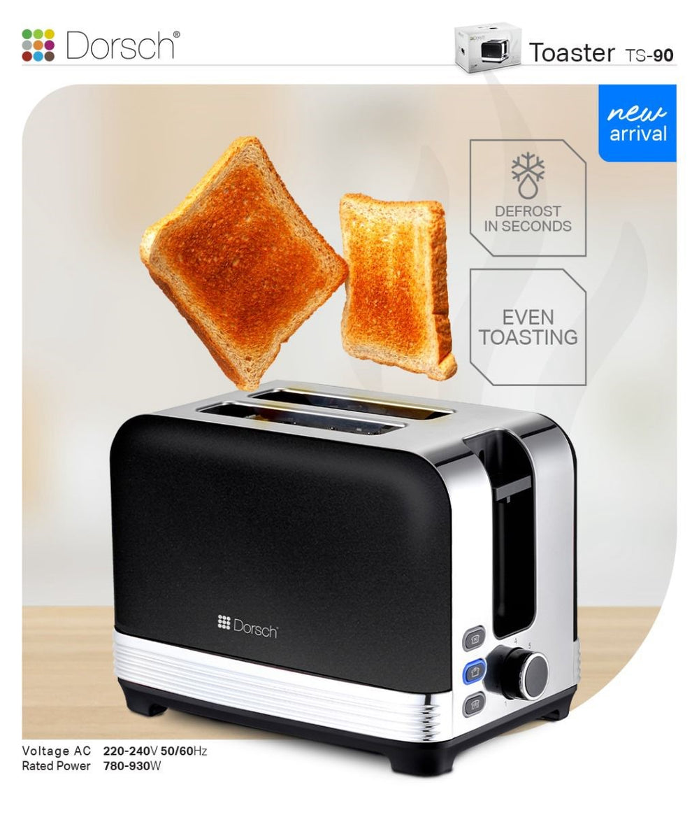 Toaster TS-90 with Tefal Tongs - 2 Slice, Black & Silver