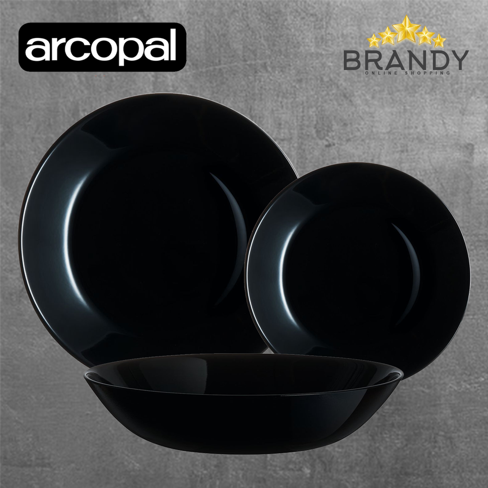 Zelie Black Dinner Set 18pcs Opal Glass