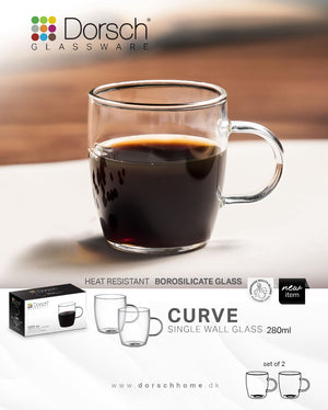Curve Glass Mugs Set 2pcs, Heat Resistant Borosilicate