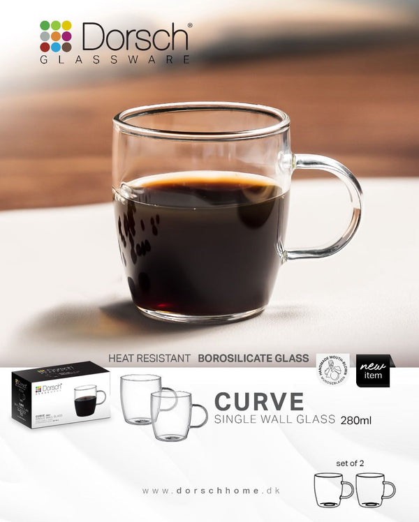 Curve Glass Mugs Set 2pcs, Heat Resistant Borosilicate
