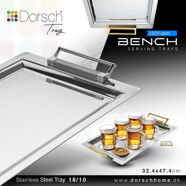 Bench Stainless Steel Serving Tray Gold or Silver Sleek Rectangular Serveware
