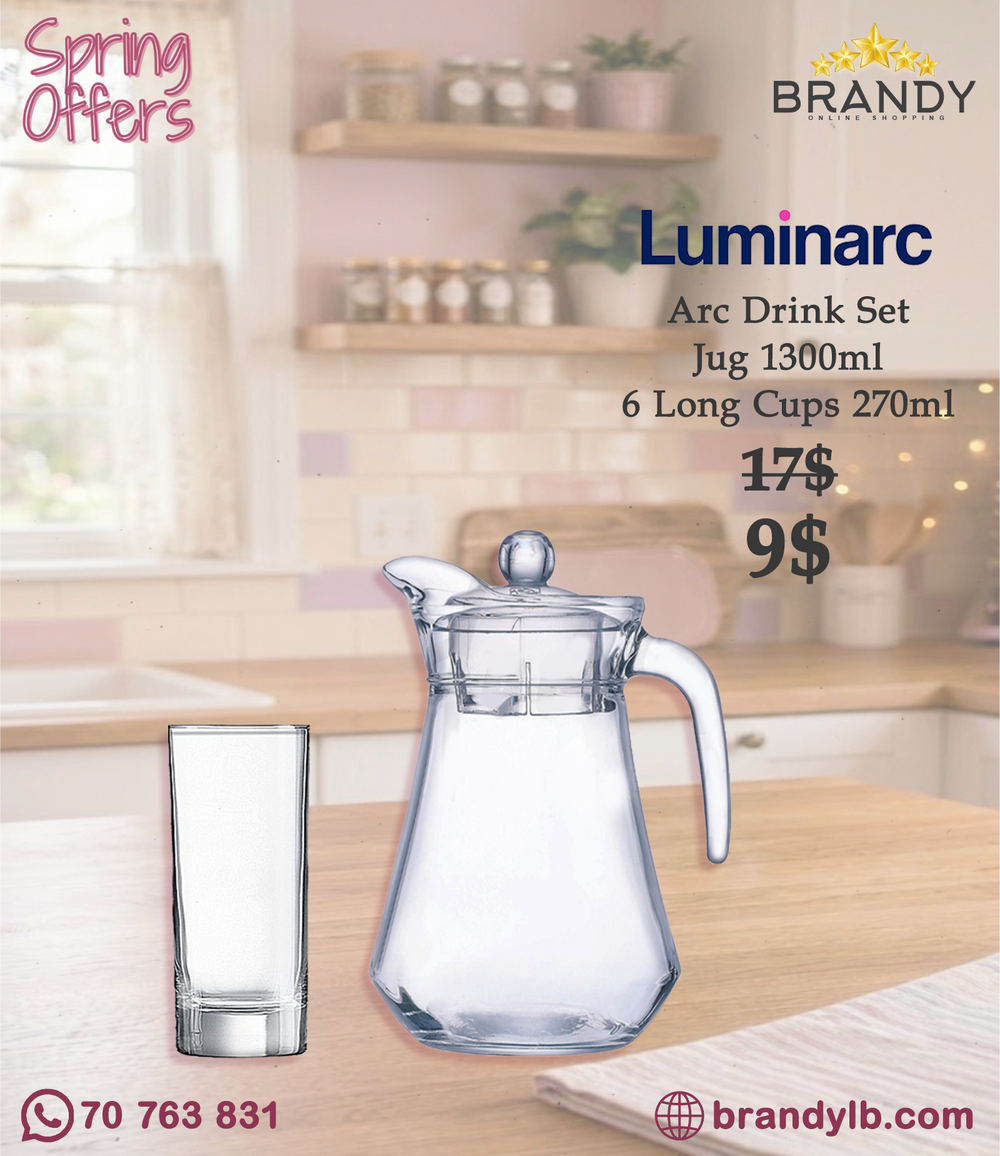 Luminarc Arc 7-Piece Beverage Set Decanter 1300ml 6 Glasses 270 ml