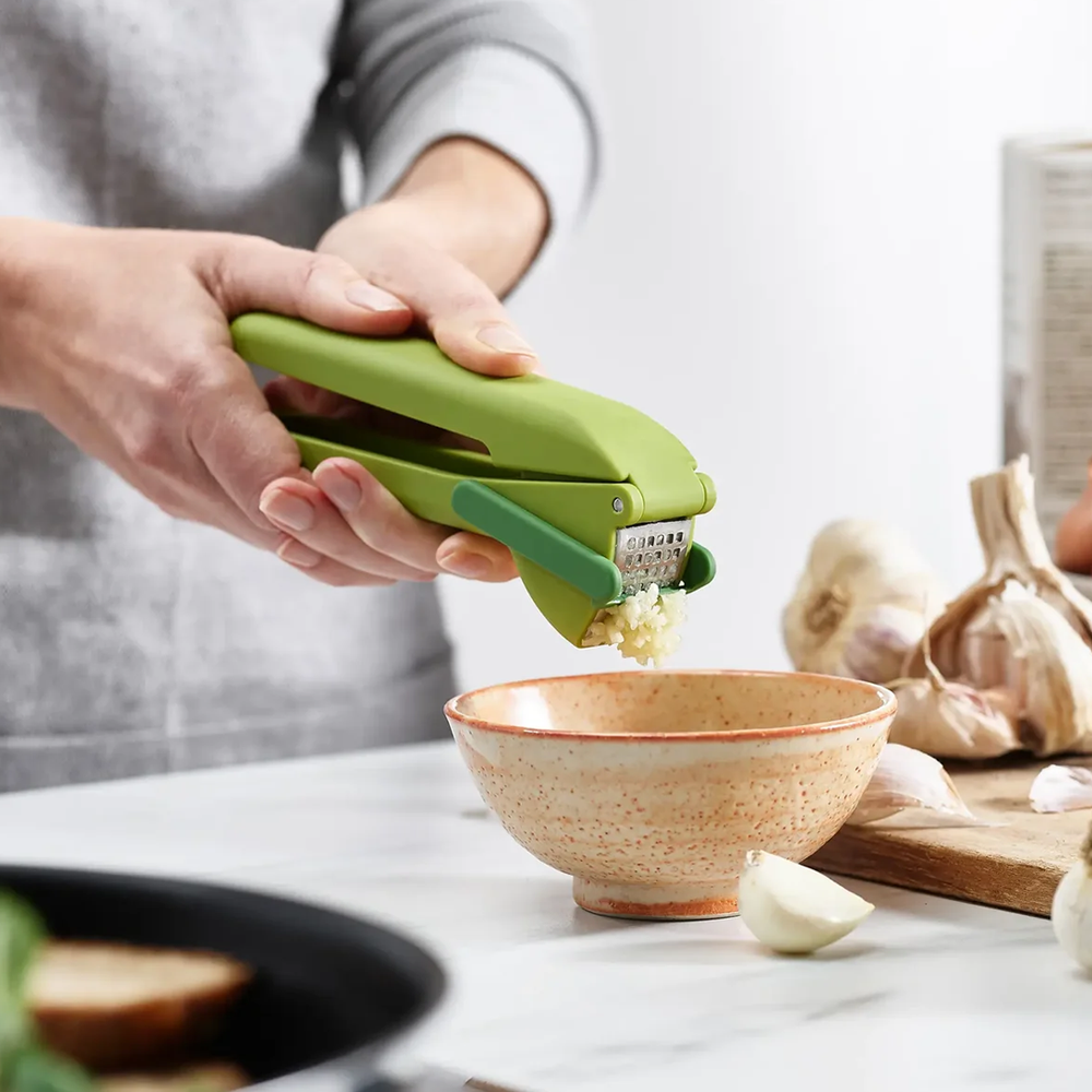 CleanForce Green Garlic Press with Easy Squeeze Handles