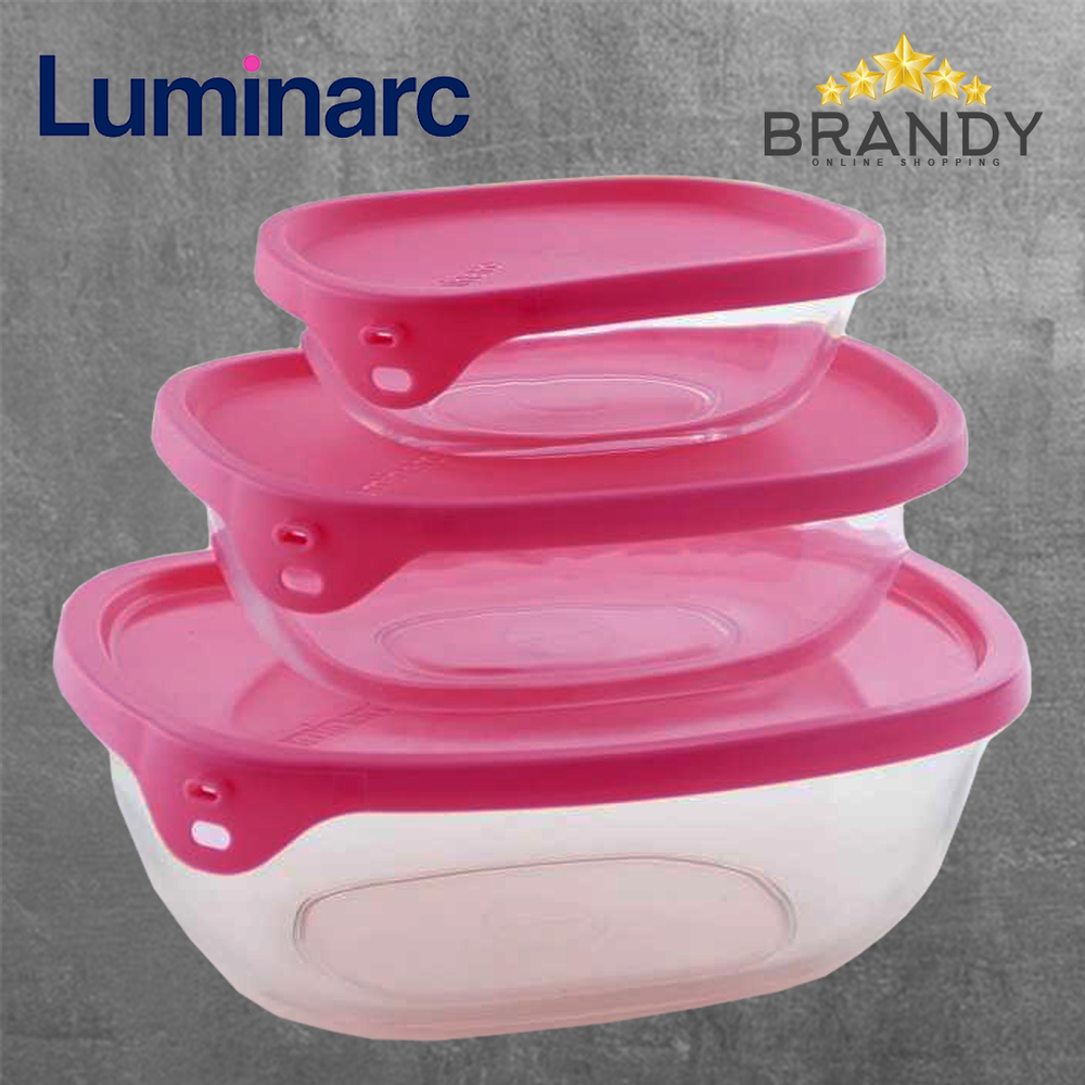 Nest & Store Set 3 Rectangular Containers With Pink Lid