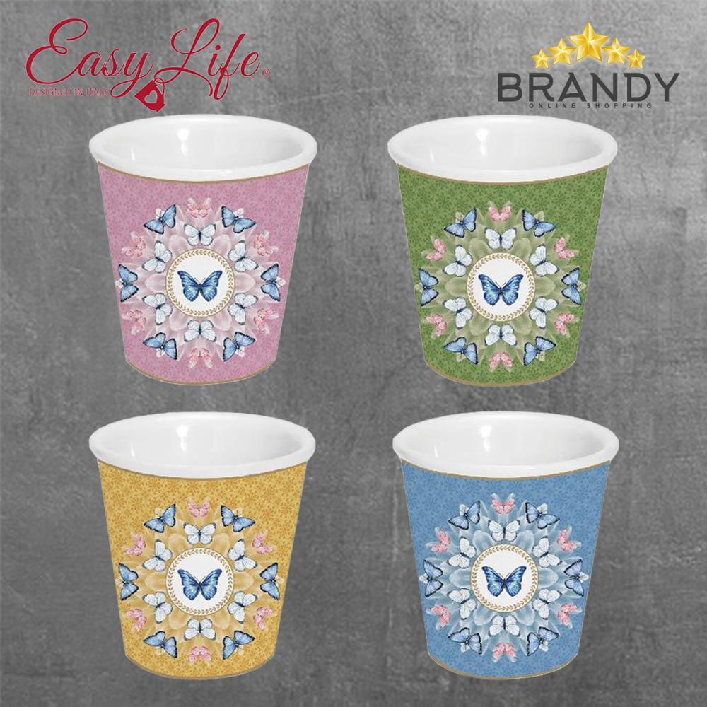 Spring Parade Espresso Cups Set 4pcs, Porcelain & Bamboo