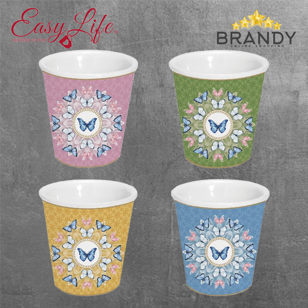 Spring Parade Espresso Cups Set 4pcs, Porcelain & Bamboo