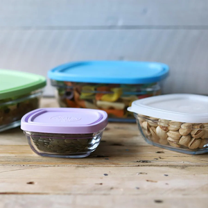 Freshbox Set 5 Square Food Containers - Tempered Glass, Multi-Color
