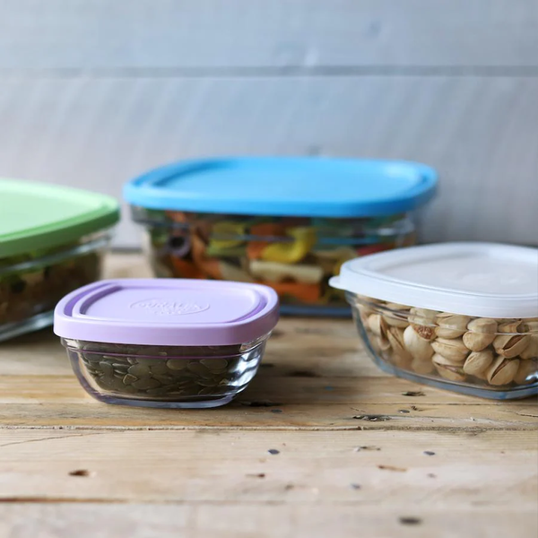 Freshbox Set 5 Square Food Containers - Tempered Glass, Multi-Color