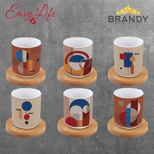 Bauhaus Espresso Cups Set 6pcs, Porcelain with Bamboo Coasters