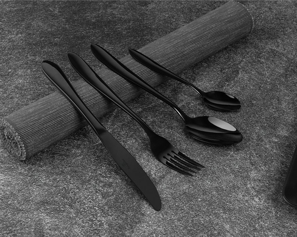 Mirror Black Cutlery Set 24pcs Stainless Steel, Elegant Tableware Set