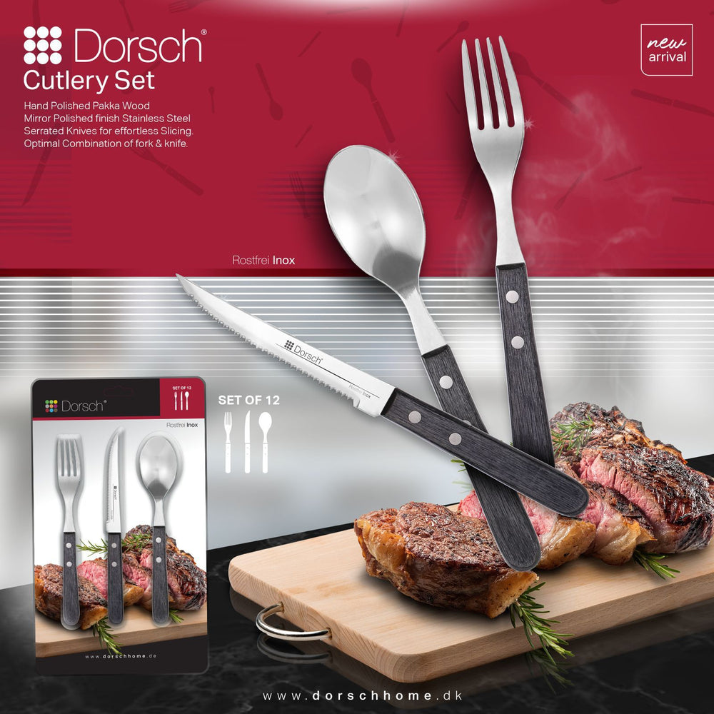 Wooden Cutlery Set 12pcs with Polished Pakka Wood Handles