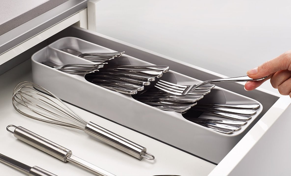 DrawerStore Grey Compact Cutlery Organizer
