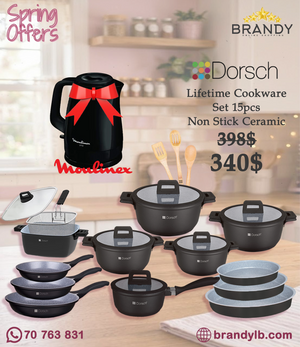 Dorsch Lifetime Granite 15-piece Cookware Set with Free Moulinex Kettle