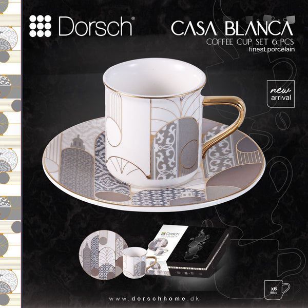 Casa Blanca Coffee Cups Set 6pcs - Porcelain, 90ml