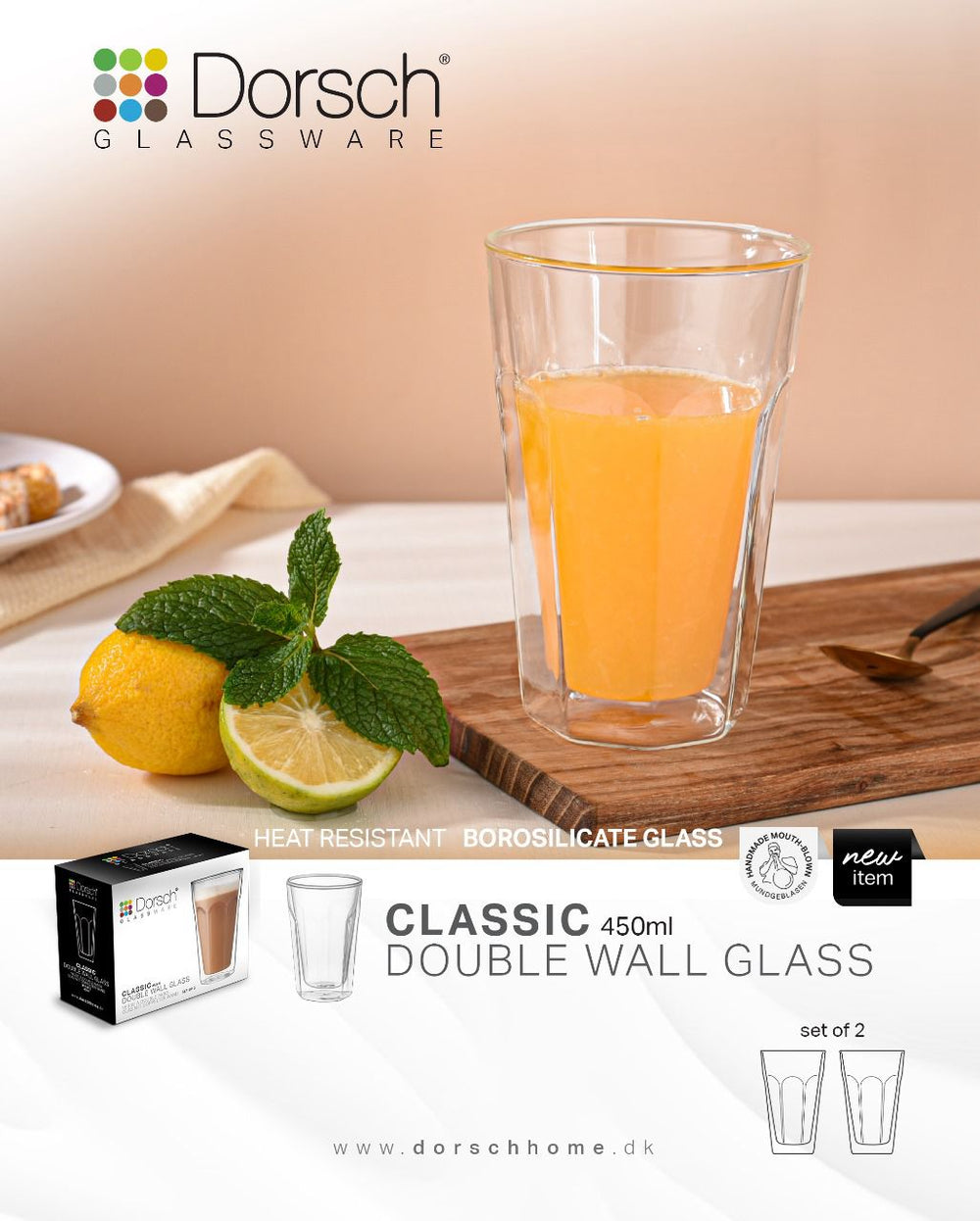 Classic Double Wall Glass Cups Set 2pcs
