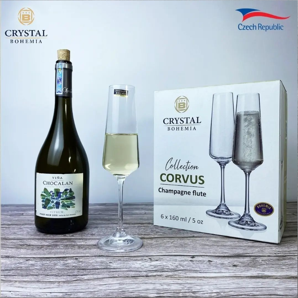 Corvus Champagne Glasses Set 6pcs, Crystal Glass 160ml