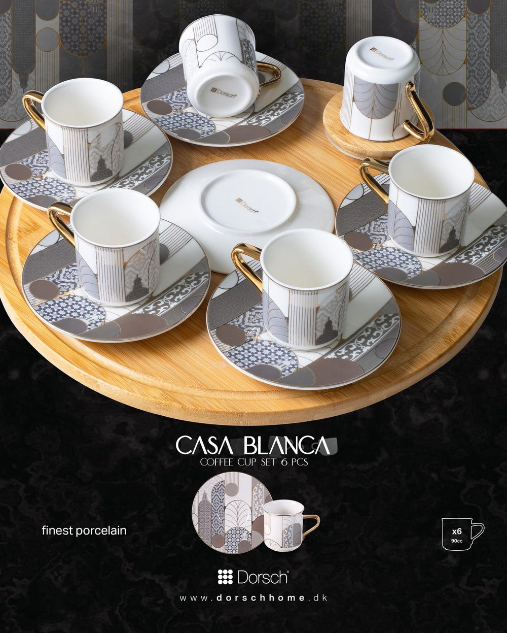Casa Blanca Coffee Cups Set 6pcs - Porcelain, 90ml