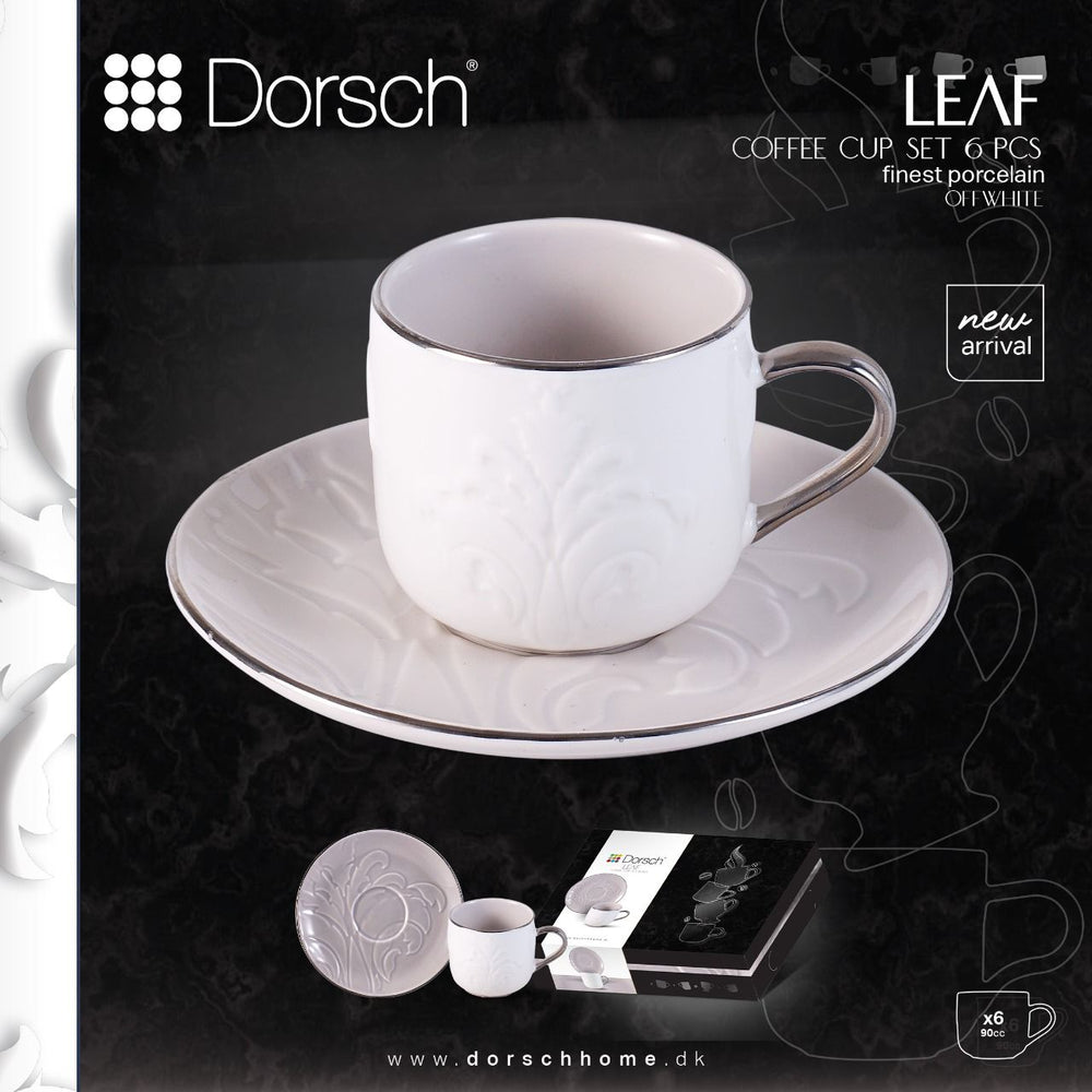 Leaf Off-White Porcelain Coffee Cups Set 6pcs