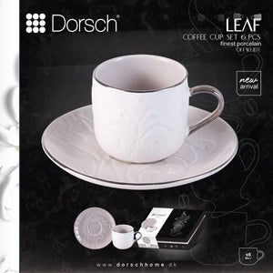 Leaf Off-White Porcelain Coffee Cups Set 6pcs