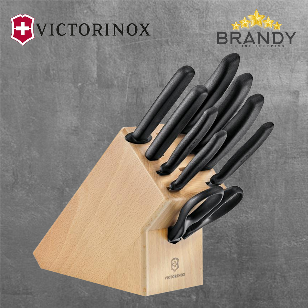 Knife Set 9pcs With Wooden Stand, Stainless Steel Blades