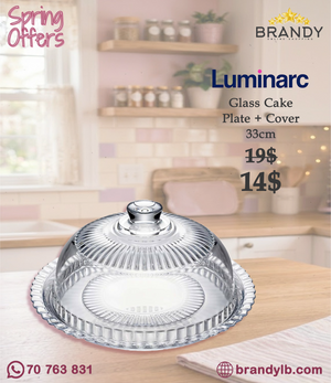Luminarc V6859 Glass Cake and Cheese Platter with Dome Cover 32 cm