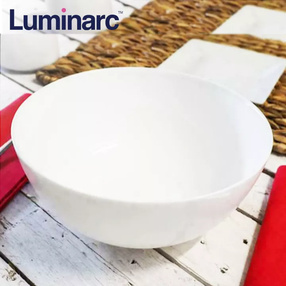 Diwali White Salad Bowl 26cm - Opal Glass, Made in France