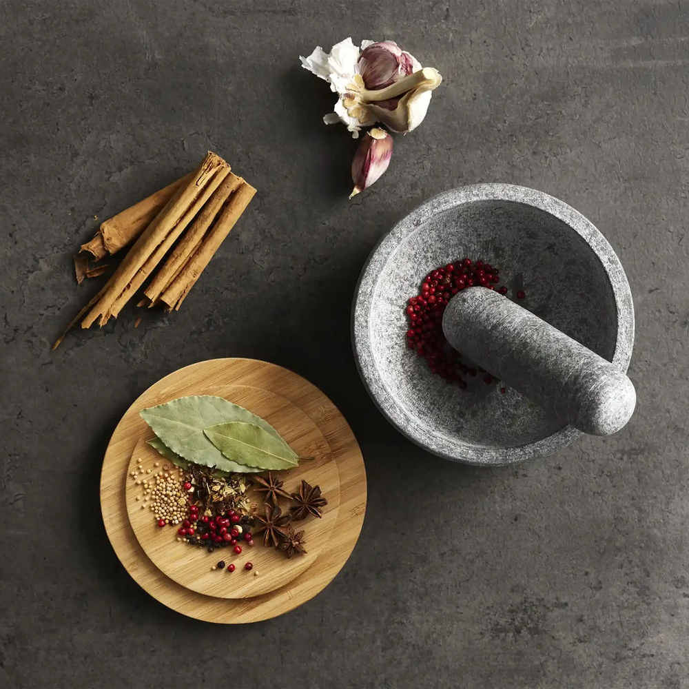Dash Pestle & Mortar With Bamboo Lid, Natural Granite