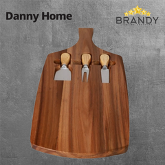 Danny Home Acacia Cheese Serving Board 50.1 cm 4pc Set with Knives