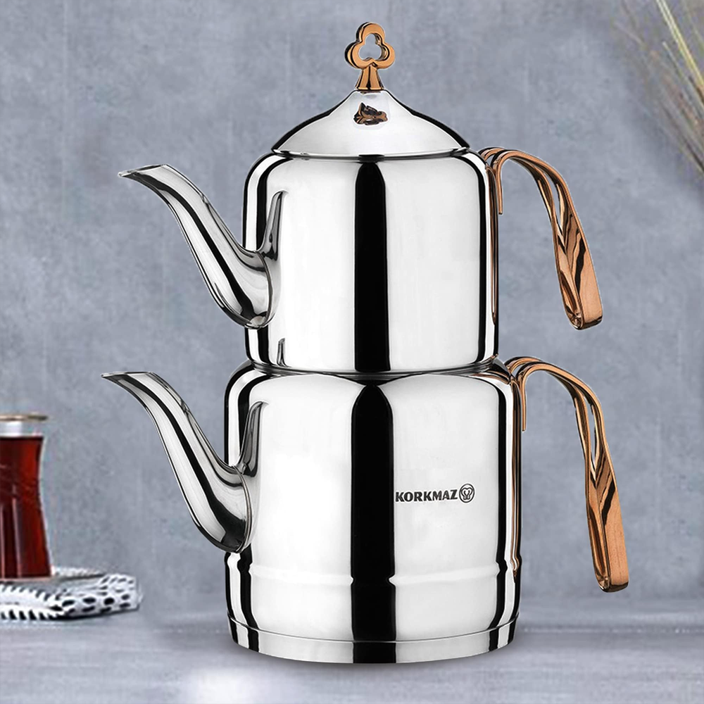 Cintemani Bronze Double Tea Pot, Stainless Steel, 1.1L & 2L, Gold Handles