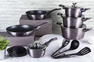 Carbon Metallic Cookware Set 18pcs Non Stick Granite Marble Coating