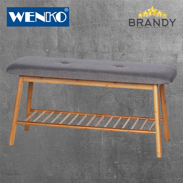 Bahari Bench - Walnut Wood and Fabric Bathroom Storage