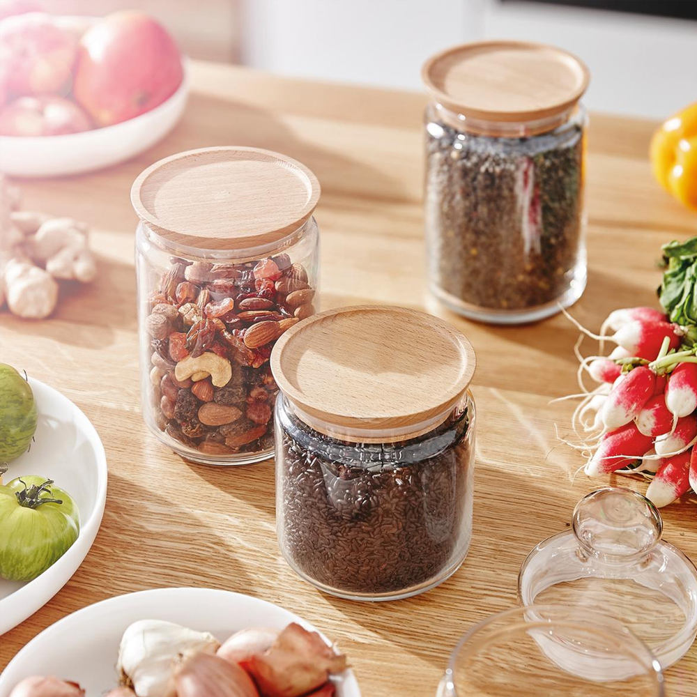 Pure Jars Wood Glass Food Containers