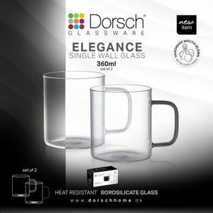Elegance Glass Mugs Set 2pcs - Heat Resistant Borosilicate
