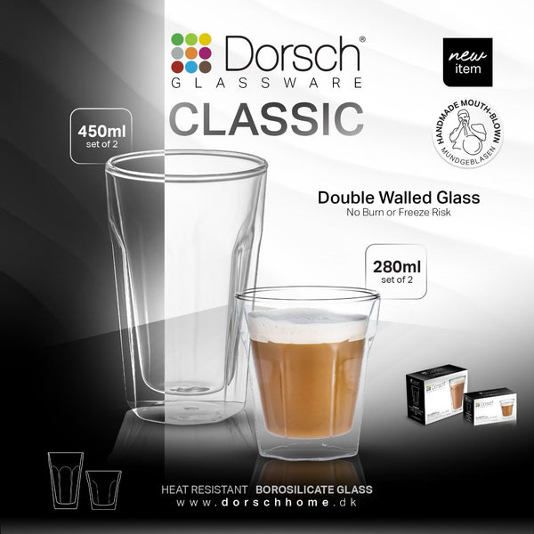 Classic Double Wall Glass Mugs Set 2pcs
