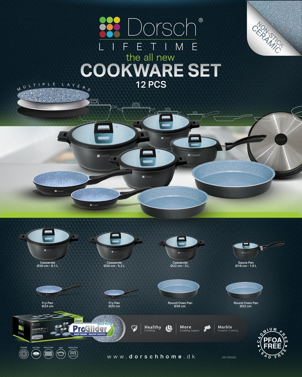 Dorsch Lifetime Granite Cookware Set 8pcs + 3 Wooden Spoons
