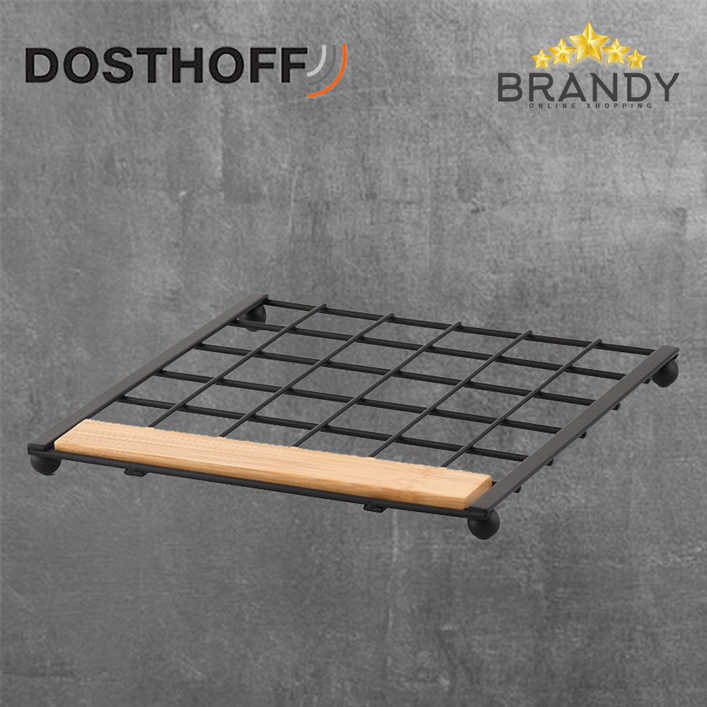 Iron Grid Pot Holder with Bamboo Accent