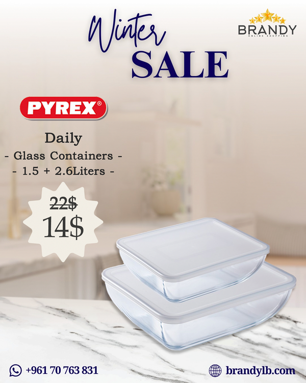 Daily Set 2 Containers, Tempered Glass, Extreme Thermal Resistance, Food Storage