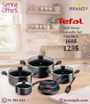 Tefal Dark Stone 11-Piece Cookware Set Black Marble Non-Stick B491BS85