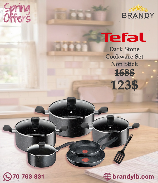 Tefal Dark Stone 11-Piece Cookware Set Black Marble Non-Stick B491BS85