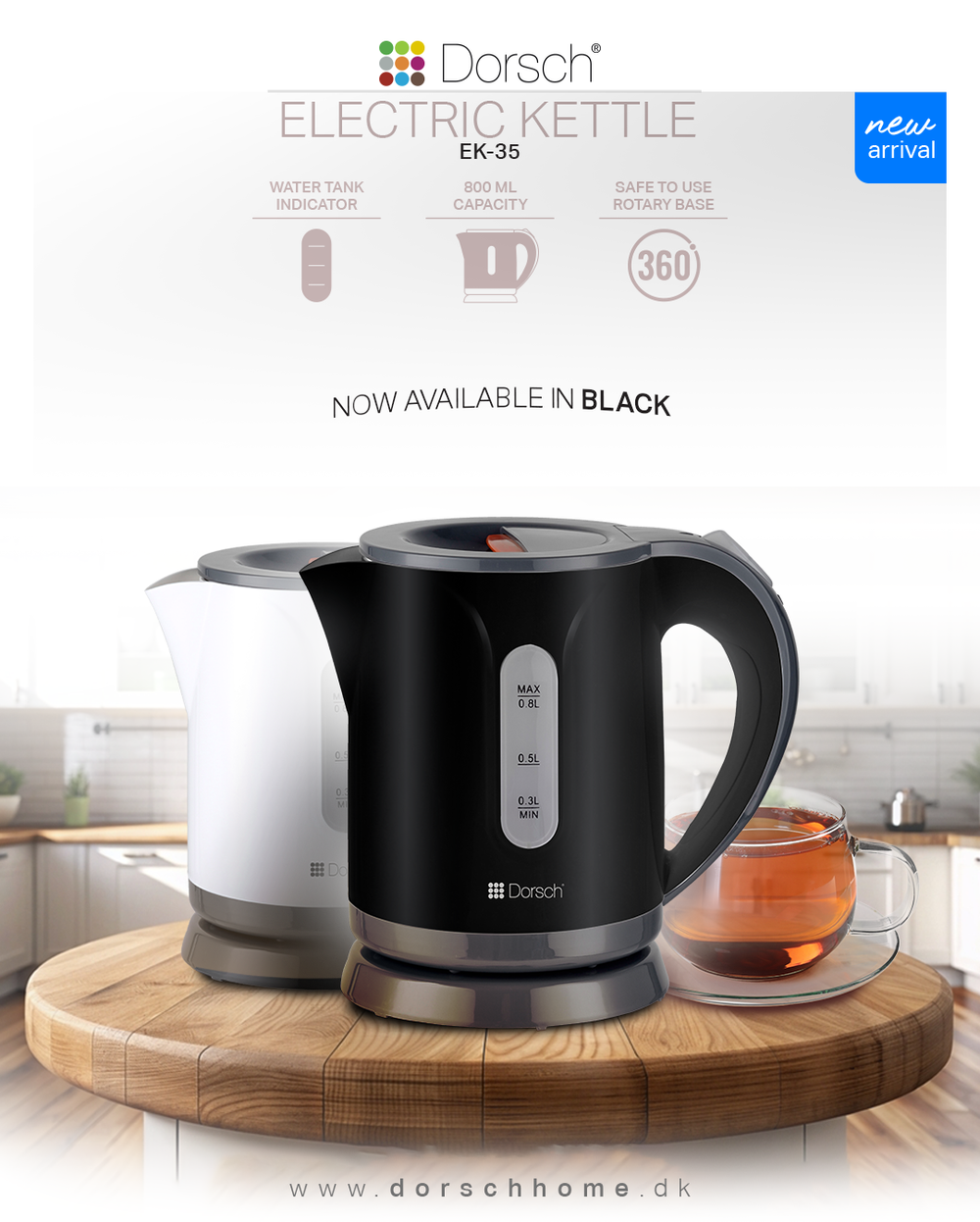 Mini Kettle 0.8L EK-35 + Free Tefal Spoon