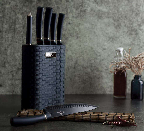 Aquamarine Set 6 Stainless Steel Knives with Stand, Non-Slip Blue Block