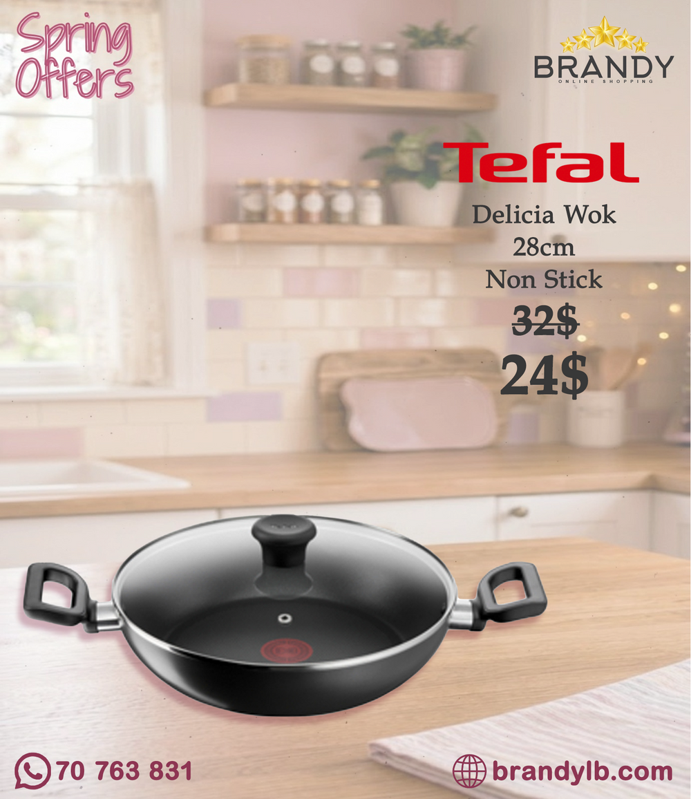 Tefal Delicia Kadhai 28 cm Wok Titanium Non-Stick with Glass Lid