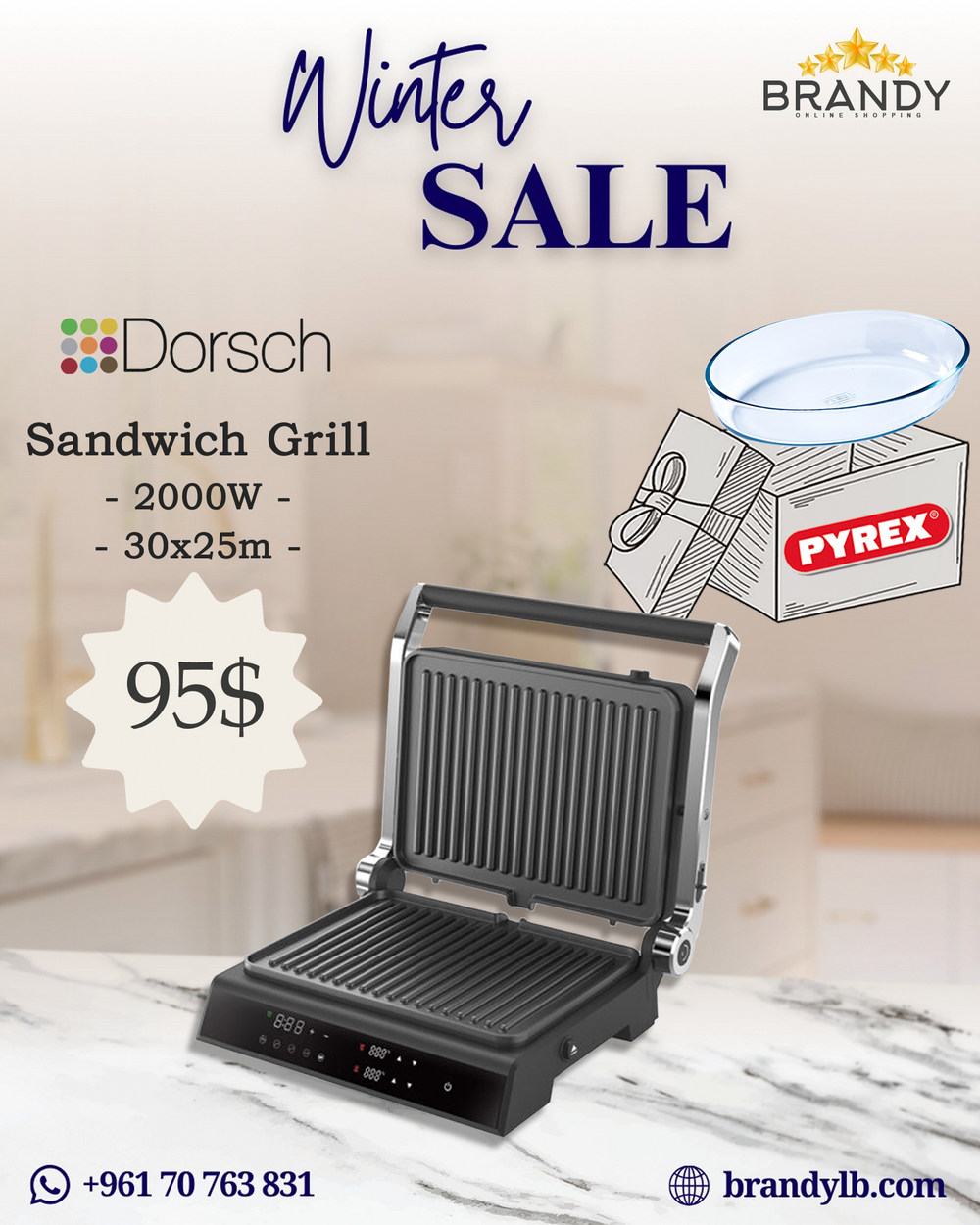 Sandwich Grill ST-50, 180° BBQ Option + Free Pyrex Roaster