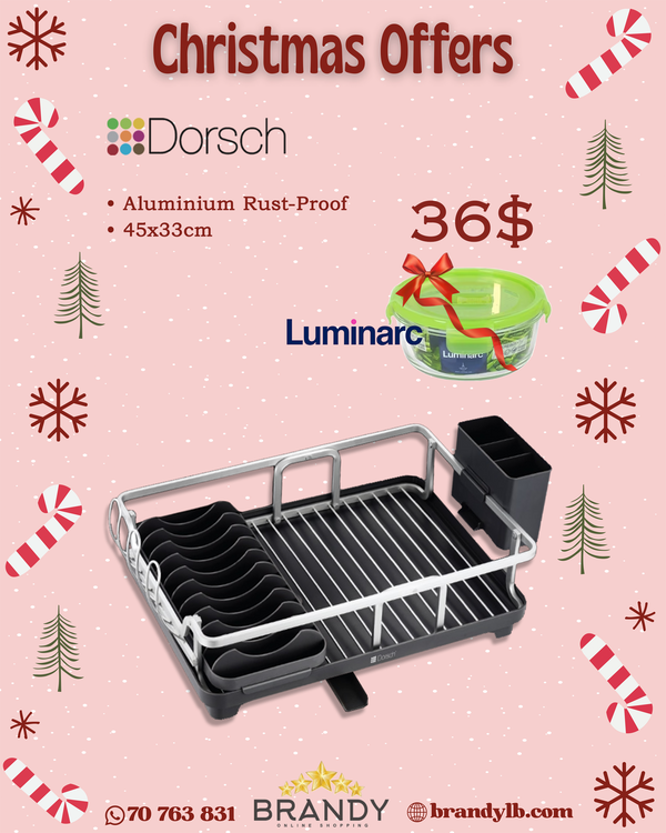 Aluminium Dish Rack, Rust-Proof + Free Luminarc Glass Food Containers