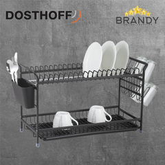Dosthoff 2-Tier Aluminium Dish Rack Black 64.5 x 24.5 x 34 cm